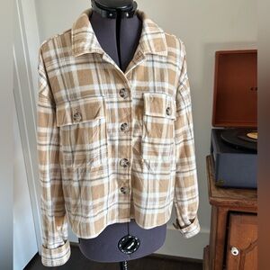 Plaid Tan Flannel Crop Shirt Sz M/L